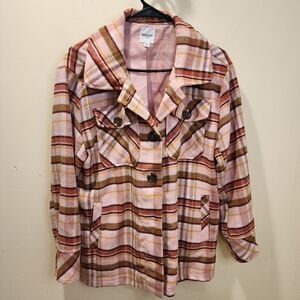 KENSIE Plaid Pink Button Down Heavy Cozy Shacket  Oversized S